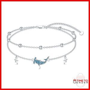 Sterling Silver Adjustable Anklet with Turquoise 9+2 Inch Layered Chain